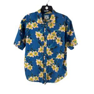 Old Navy Men's Slim Fit Short Sleeve Blue Hawaiian Button-Up Shirt Size XL